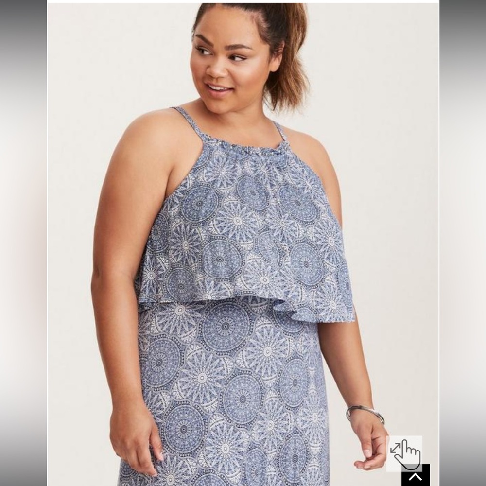 Torrid Maxi Jersey Knit Tiered Dress Mandala Print Blue Plus Size 1X